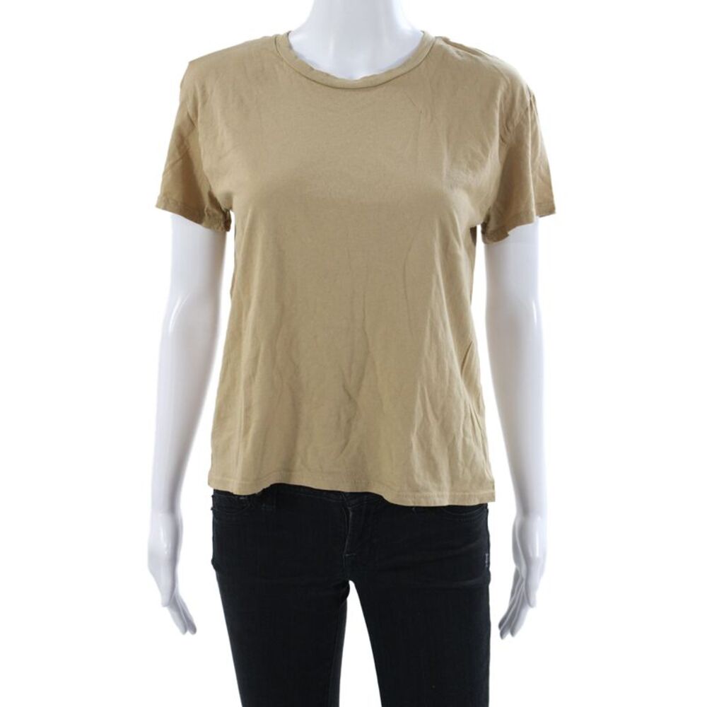 Perfect White Tee Women Beige Basic Crewneck Cotton T-Shirt Short Sleeve Size S